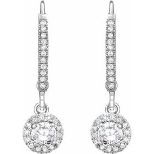 14K White 5/8 CTW Natural Diamond Halo-Style Lever Back Earrings - BN & CO JEWELRY
