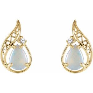 14K Yellow Natural White Opal & .03 CTW Natural Diamond Earrings - BN & CO JEWELRY