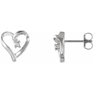 14K White .03 CTW Natural Diamond Heart Earrings - BN & CO JEWELRY