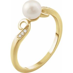 14K Yellow Cultured White Freshwater Pearl & .02 CTW Natural Diamond Ring - BN & CO JEWELRY