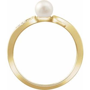 14K Yellow Cultured White Freshwater Pearl & .02 CTW Natural Diamond Ring - BN & CO JEWELRY