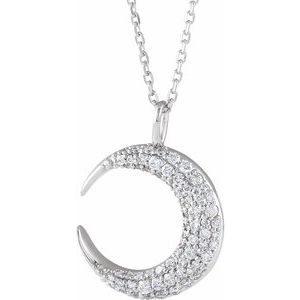 14K White 1/3 CTW Natural Diamond Crescent Moon 16-18" Necklace - BN & CO JEWELRY