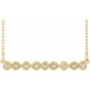 14K Yellow .07 CTW Natural Diamond Milgrain Bar 16-18" Necklace - BN & CO JEWELRY