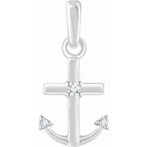 14K White .03 CTW Natural Diamond Anchor Pendant - BN & CO JEWELRY