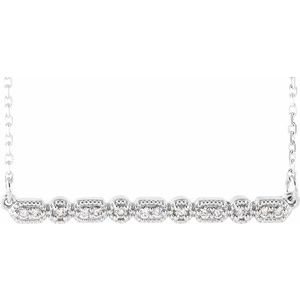 14K White 1/10 CTW Natural Diamond Milgrain Bar 16-18" Necklace - BN & CO JEWELRY
