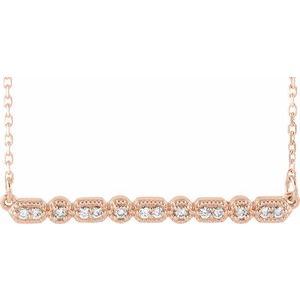 14K Rose 1/10 CTW Natural Diamond Milgrain Bar 16-18" Necklace - BN & CO JEWELRY