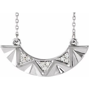 Sterling Silver .08 CTW Natural Diamond Curved Bar 16-18" Necklace - BN & CO JEWELRY
