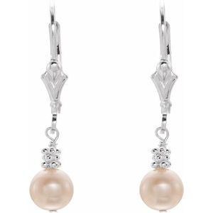 Sterling Silver 5.5-6 mm Freshwater Cultured Pink Pearl Lever Back Earrings - BN & CO JEWELRY