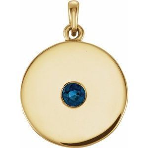 14K Yellow Natural Blue Sapphire Disc Pendant - BN & CO JEWELRY
