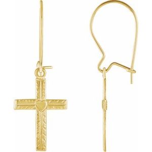 14K Yellow 13x10 mm Heart Design Cross Earrings - BN & CO JEWELRY