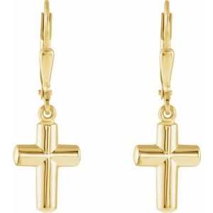 14K Yellow 12x9 mm Cross Lever Back Earrings- Pair - BN & CO JEWELRY