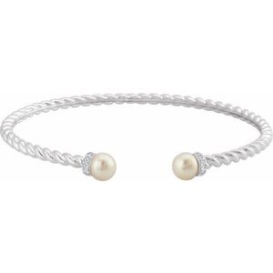 14K White Freshwater Cultured Pearl & 1/10 CTW Diamond Cuff Bracelet - BN & CO JEWELRY