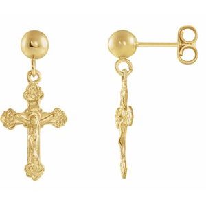 14K Yellow 13x9 mm Crucifix Ball Dangle Earrings - BN & CO JEWELRY