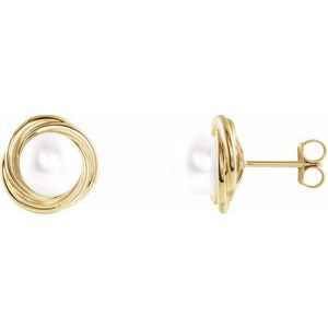 14K Yellow Cultured White Akoya Pearl Earrings - BN & CO JEWELRY