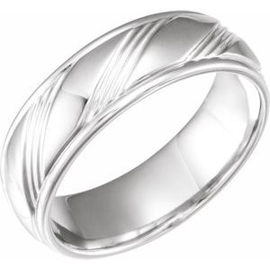 14K White 6.75 mm Grooved Flat Edge Band Size 10 - BN & CO JEWELRY