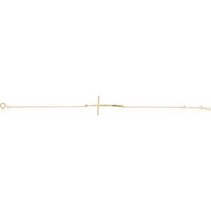 14K Yellow .025 CT Natural Diamond Sideways Cross 8" Bracelet - BN & CO JEWELRY