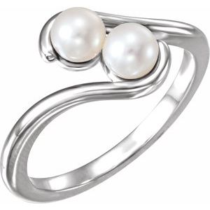 14K White Cultured White Freshwater Pearl Two-Stone Ring - BN & CO JEWELRY