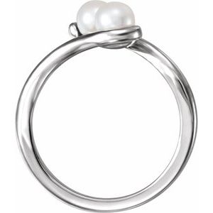 14K White Cultured White Freshwater Pearl Two-Stone Ring - BN & CO JEWELRY