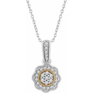 14K White/Yellow 1/6 CTW Natural Diamond Halo-Style 16-18" Necklace - BN & CO JEWELRY