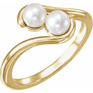 14K Yellow Cultured White Freshwater Pearl Two-Stone Ring - BN & CO JEWELRY