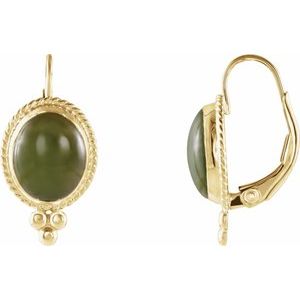 14K Yellow Natural Nephrite Jade Cabochon Earrings - BN & CO JEWELRY
