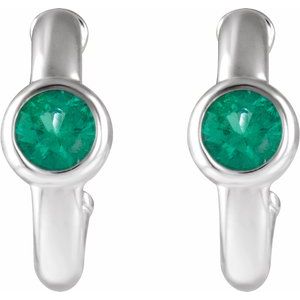 Sterling Silver Natural Emerald Huggie Hoop Earrings - BN & CO JEWELRY