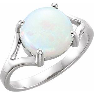 14K White 8 mm Natural Opal Cabochon Ring - BN & CO JEWELRY