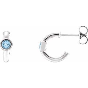 Sterling Silver Natural Aquamarine Huggie Hoop Earrings - BN & CO JEWELRY
