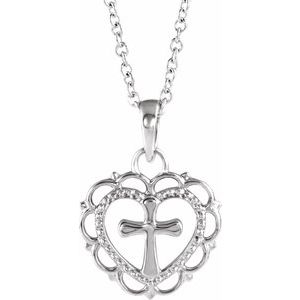Sterling Silver Youth Heart with Cross 16-18" Necklace - BN & CO JEWELRY