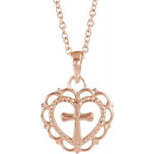 14K Rose Youth Heart with Cross 16-18" Necklace - BN & CO JEWELRY