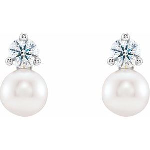 14K White Cultured White Freshwater Pearl & 1/2 CTW Natural Diamond Earrings - BN & CO JEWELRY