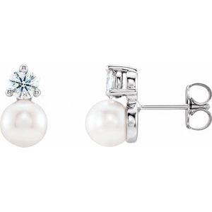 14K White Cultured White Freshwater Pearl & 1/2 CTW Natural Diamond Earrings - BN & CO JEWELRY