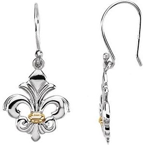 Sterling Silver & 14K Yellow Fleur-de-lis Earrings - BN & CO JEWELRY