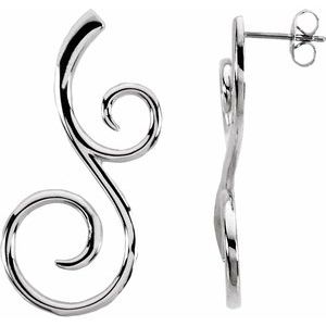 Sterling Silver & 14K White 38x17 mm Scroll Pattern Earrings - BN & CO JEWELRY