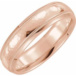 14K Rose 7 mm Half Round Band with Hammered Texture & Milgrain - BN & CO JEWELRY