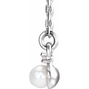 14K White Cultured White Freshwater Pearl & 1/8 CTW Natural Diamond Bar 16-18" Necklace - BN & CO JEWELRY