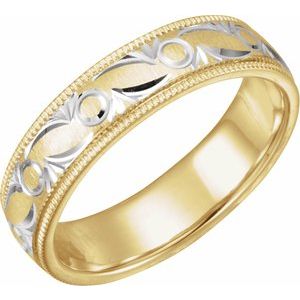 Rhodium-Plated 14K Yellow Gold 6 mm Carved Band with Milgrain Size 8.5 - BN & CO JEWELRY