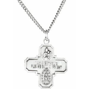 Sterling Silver 25x24 mm Four-Way Cross Medal 24" Necklace - BN & CO JEWELRY