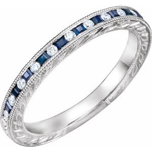 14K White Natural Blue Sapphire & 1/10 CTW Natural Diamond Anniversary Band - BN & CO JEWELRY