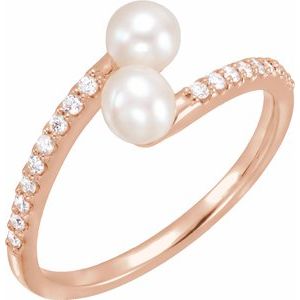 14K Rose Cultured White Freshwater Pearl & 1/6 CTW Natural Diamond Bypass Ring - BN & CO JEWELRY