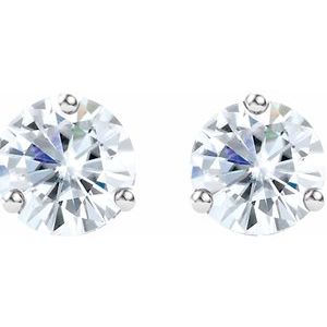 14K White 6.5 mm Round Forever Oneâ„¢ Lab-Grown Colorless Moissanite Earrings - BN & CO JEWELRY