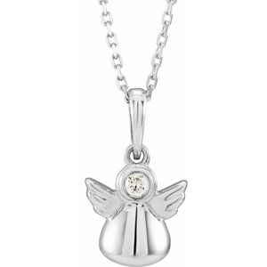Sterling Silver .03 CT Natural Diamond Youth Angel 15" Necklace - BN & CO JEWELRY