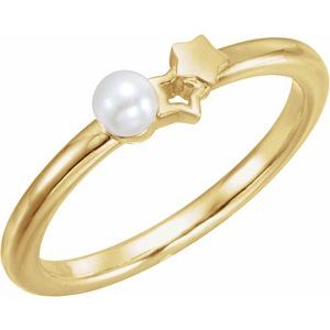 14K Yellow Freshwater Cultured Pearl Youth Double Star Ring - BN & CO JEWELRY