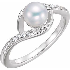 14K White Cultured White Freshwater Pearl & 1/8 CTW Natural Diamond Ring - BN & CO JEWELRY