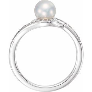 14K White Cultured White Freshwater Pearl & 1/8 CTW Natural Diamond Ring - BN & CO JEWELRY