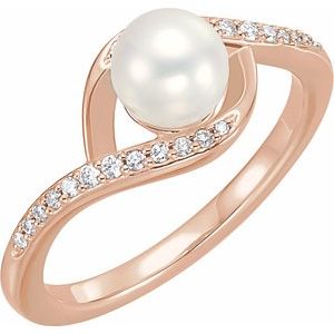 14K Rose Cultured White Freshwater Pearl & 1/8 CTW Natural Diamond Ring - BN & CO JEWELRY