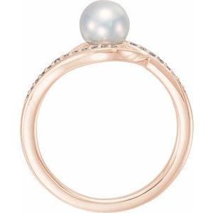 14K Rose Cultured White Freshwater Pearl & 1/8 CTW Natural Diamond Ring - BN & CO JEWELRY