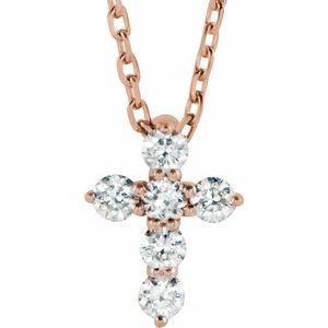 14K Rose 1/6 CTW Natural Diamond Cross 16-18" Necklace - BN & CO JEWELRY