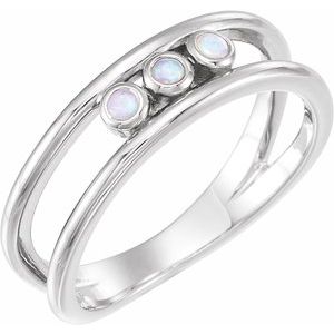 14K White Natural Opal Three-Stone Bezel-Set Ring - BN & CO JEWELRY