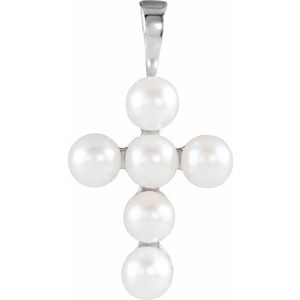 Sterling Silver Cultured White Freshwater Pearl Cross Pendant - BN & CO JEWELRY